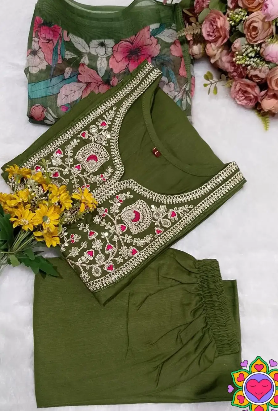 4FANCY SLUB COTTON CUT PASTE EMBROIDERY WORK TOP BOTTOM WITH DUPATTA FESTIVE WEAR WHOLESALE PRICE ETHNIC GARMENT (19)