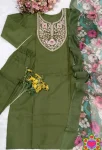 4FANCY SLUB COTTON CUT PASTE EMBROIDERY WORK TOP BOTTOM WITH DUPATTA FESTIVE WEAR WHOLESALE PRICE ETHNIC GARMENT (18)