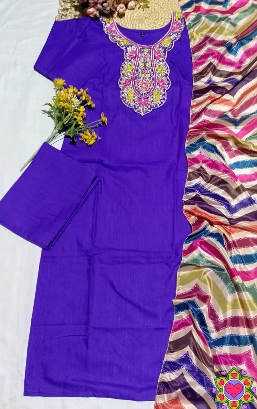 4FANCY SLUB COTTON EMBROIDERY WORK TOP BOTTOM WITH DUPATTA FESTIVE WEAR WHOLESALE PRICE ETHNIC GARMENT (12)