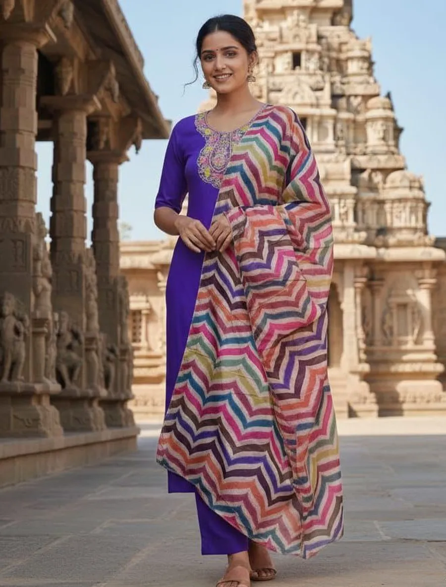 4FANCY SLUB COTTON EMBROIDERY WORK TOP BOTTOM WITH DUPATTA FESTIVE WEAR WHOLESALE PRICE ETHNIC GARMENT (13)