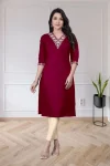 FANCY TESLA COTTON EMBROIDERY WORK ONLY KURTI MAROON