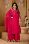 MODERN MANGO SILK MULTI EMBROIDERY THREAD WITH HAND WORK TOP PALAZZO WITH DUPATTA PINK
