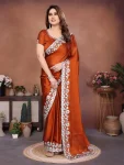 MODERN RANGOLI SILK EMBROIDERY WORK LACE BORDER SAREE WITH UNSTITCHED BLOUSE ORANGE