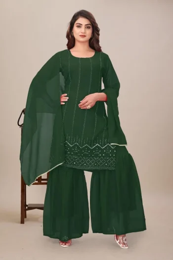 NEW ARRIVAL GEORGETTE SEQUENCE WORK TOP SHARARA WITH DUPATTA GREEN