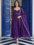 RICH LOOK FENDY SILK EMBROIDERY SEQUENCE WORK GOWN BOTTOM WITH DUPATTA PURPLE