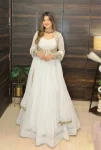 RICH LOOK GEORGETTE PLAIN GOWN AND BOTTOM WITH MULTI NEEDLE WORK AND EMBROIDERY WORK KOTI AND DUPATTA WHITE