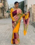 TRENDING SPACE SILK MULTI PRINTS WITH BEADS AND CUTDANA HANDWORK SAREE WITH UNSTITCHED BLOUSE MULTI