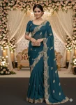DESIGNER STAR GEORGETTE EMBROIDERY WORK SAREE WITH UNSTITCHED BLOUSE TEAL