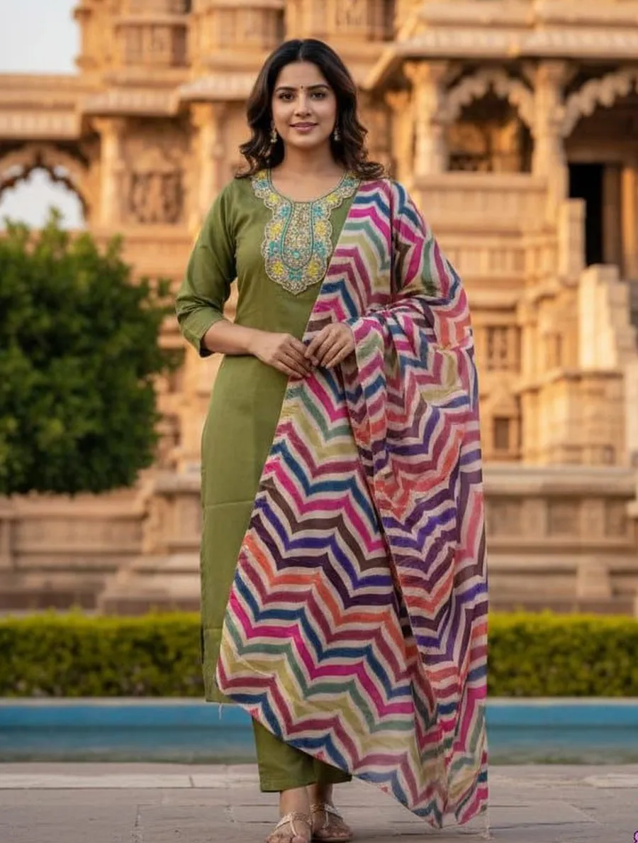 5FANCY SLUB COTTON EMBROIDERY WORK TOP BOTTOM WITH DUPATTA FESTIVE WEAR WHOLESALE PRICE ETHNIC GARMENT (11)