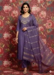 FANCY SLUB COTTON EMBROIDERY WORK TOP BOTTOM WITH DUPATTA LAVENDER
