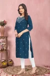 5FANCY TESLA COTTON EMBROIDERY WORK KURTI FESTIVE WEAR WHOLESALE PRICE ETHNIC GARMENT (14)