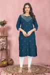 FANCY TESLA COTTON EMBROIDERY WORK KURTI TEAL