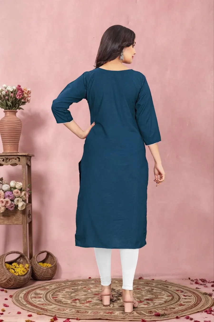 5FANCY TESLA COTTON EMBROIDERY WORK KURTI FESTIVE WEAR WHOLESALE PRICE ETHNIC GARMENT (15)