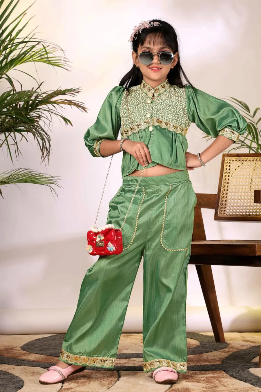 5MODERN COTTON BLEND EMBROIDERY WORK KID'S TOP PALAZZO SET FESTIVE WEAR WHOLESALE PRICE ETHNIC GARMENT (24)