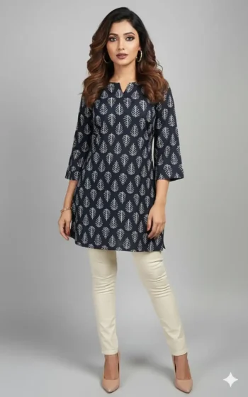 NEW ARRIVAL CAMBRIC COTTON PRINT WORK ONLY TOP NAVY BLUE