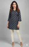 NEW ARRIVAL CAMBRIC COTTON PRINT WORK ONLY TOP NAVY BLUE