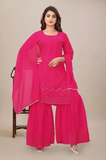 NEW ARRIVAL GEORGETTE SEQUENCE WORK TOP SHARARA WITH DUPATTA PINK