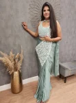 TRENDING RANGOLI SILK EMBROIDERY THREAD & SEQUENCE WORK READY TO WEAR SAREE WITH STITCHED BLOUSE RAMA