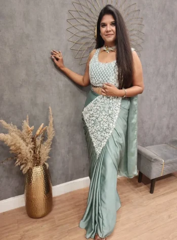 TRENDING RANGOLI SILK EMBROIDERY THREAD & SEQUENCE WORK READY TO WEAR SAREE WITH STITCHED BLOUSE RAMA