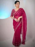 DESIGNER SPACE SILK SEQUENCE AND ZARI EMBROIDERY WORK SAREE WITH UNSTITCHED BLOUSE PINK