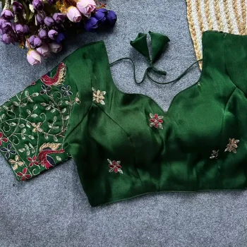 DESIGNER VISCOSE MULTI SEQUENCE WORK STITCHED BLOUSE GREEN