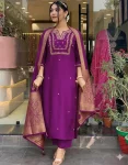 FANCY COTTON SILK CODING WORK TOP BOTTOM WITH DUPATTA WINE