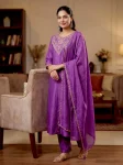 FANCY VICHITRA SILK EMBROIDERY SEQUENCE WORK TOP BOTTOM WITH DUPATTA PURPLE