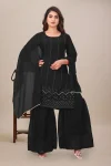 NEW ARRIVAL GEORGETTE SEQUENCE WORK TOP SHARARA WITH DUPATTA BLACK
