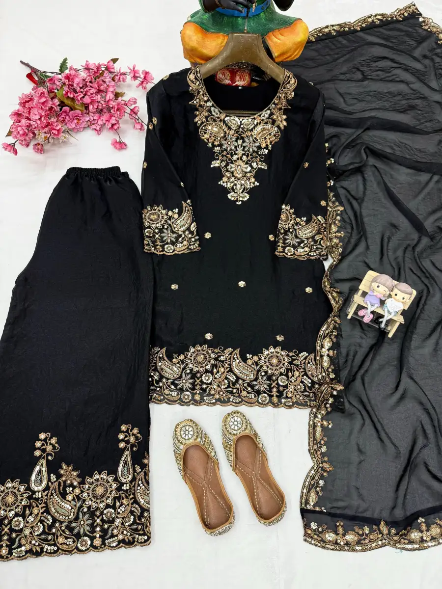 7DESIGNER MOSS SILK SEQUENCE & ZARI THREAD EMBROIDERY WORK TOP PALAZZO WITH DUPATTA FESTIVE WEAR WHOLESALE PRICE ETHNIC GARMENT (10)