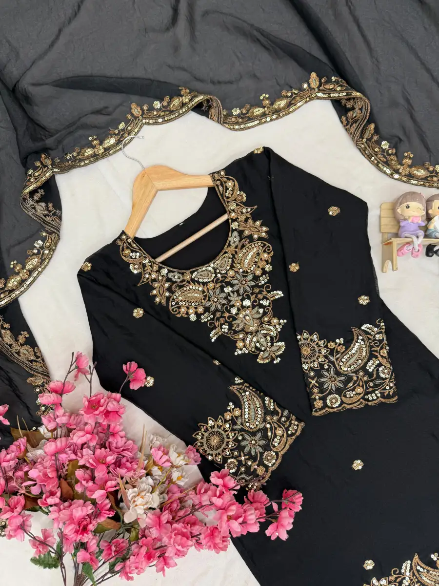 7DESIGNER MOSS SILK SEQUENCE & ZARI THREAD EMBROIDERY WORK TOP PALAZZO WITH DUPATTA FESTIVE WEAR WHOLESALE PRICE ETHNIC GARMENT (14)