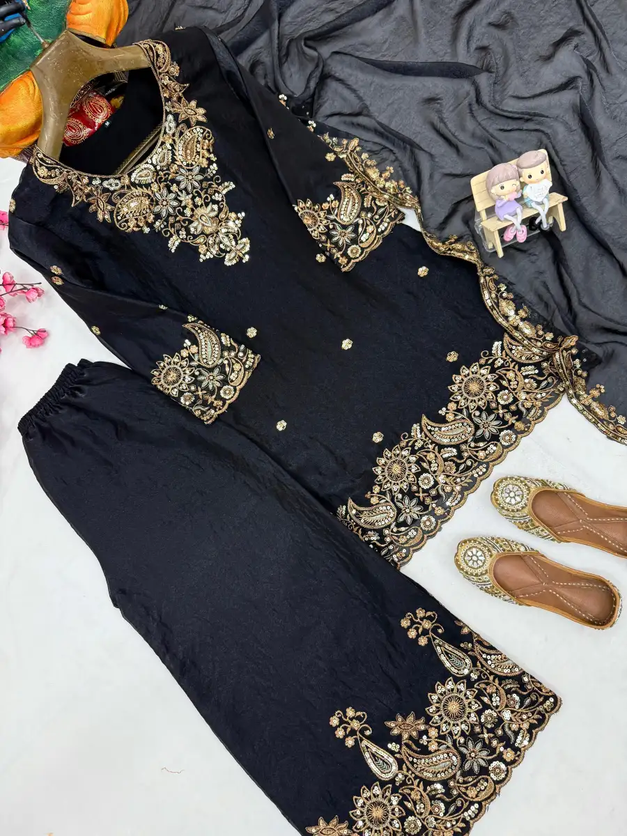 7DESIGNER MOSS SILK SEQUENCE & ZARI THREAD EMBROIDERY WORK TOP PALAZZO WITH DUPATTA FESTIVE WEAR WHOLESALE PRICE ETHNIC GARMENT (18)