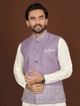 7DESIGNER SILK EMBROIDERY WORK MEN’S KURTA PAYJAMA WITH KOTI WEDDING WEAR WHOLESALE PRICE ETHNIC GARMENT (3)