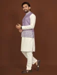 7DESIGNER SILK EMBROIDERY WORK MEN’S KURTA PAYJAMA WITH KOTI WEDDING WEAR WHOLESALE PRICE ETHNIC GARMENT (3)