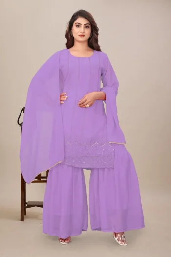 NEW ARRIVAL GEORGETTE SEQUENCE WORK TOP SHARARA WITH DUPATTA LAVENDER