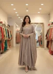 DESIGNER VICHITRA SILK SEQUENCE CODING EMBROIDERY WORK TOP BOTTOM WITH DUPATTA  CREAM