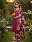 FANCY SLUB COTTON PRINT  WORK TOP BOTTOM WITH DUPATTA PINK