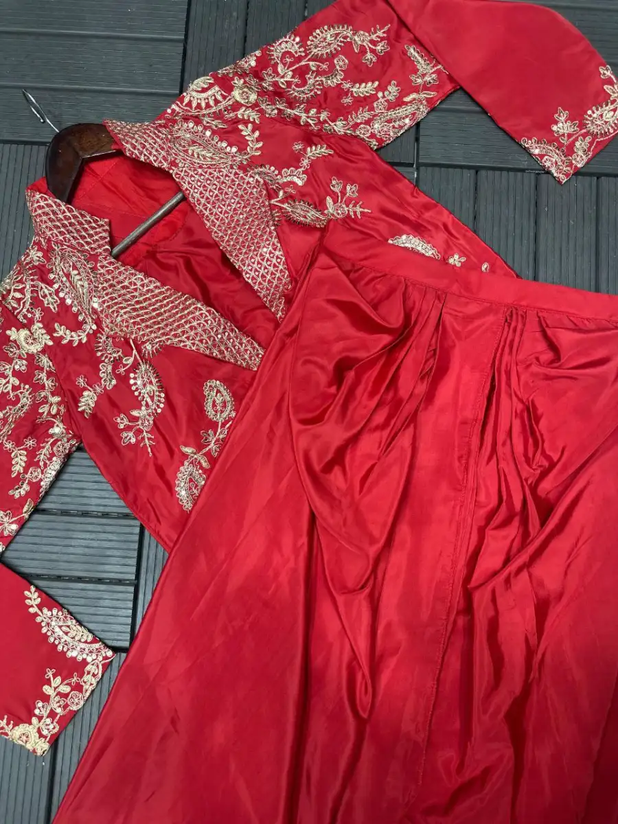 8MODERN CREPE SATIN PLAIN DRAPE SKIRT BLOUSE WITH EMBROIDERY WORK KOTI PARTY WEAR WHOLESALE PRICE ETHNIC GARMENT (10)