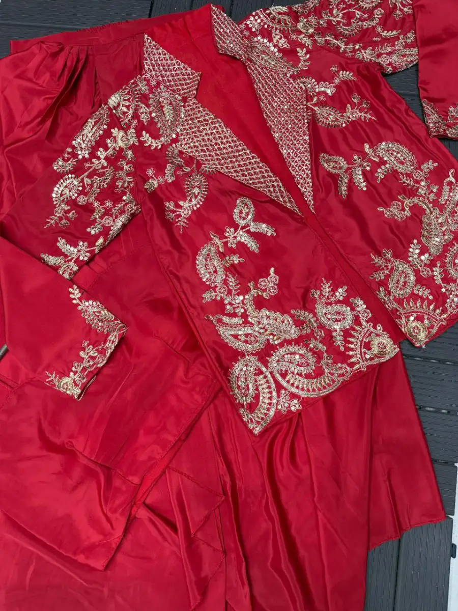 8MODERN CREPE SATIN PLAIN DRAPE SKIRT BLOUSE WITH EMBROIDERY WORK KOTI PARTY WEAR WHOLESALE PRICE ETHNIC GARMENT (12)
