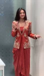 MODERN CREPE SATIN PLAIN DRAPE SKIRT BLOUSE WITH EMBROIDERY WORK KOTI RED