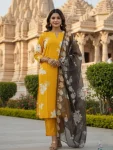 RICH LOOK COTTON PRINT  WORK  TOP BOTTOM WITH DUPATTA YELLOW