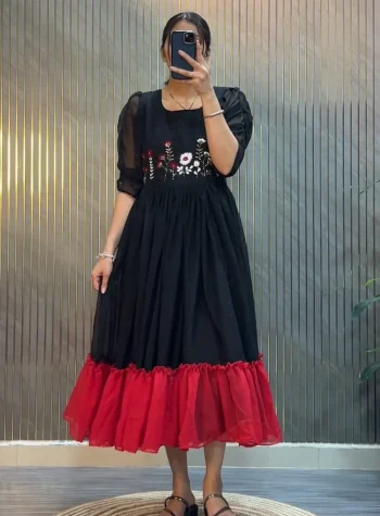 RICH LOOK GEORGETTE HAND WORK ONE PIECE DRESS BLACK