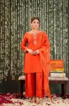 ATTRACTIVE CHANDERI SEQUENCE CODING EMBROIDERY WORK TOP BOTTOM WITH DUPATTA ORANGE