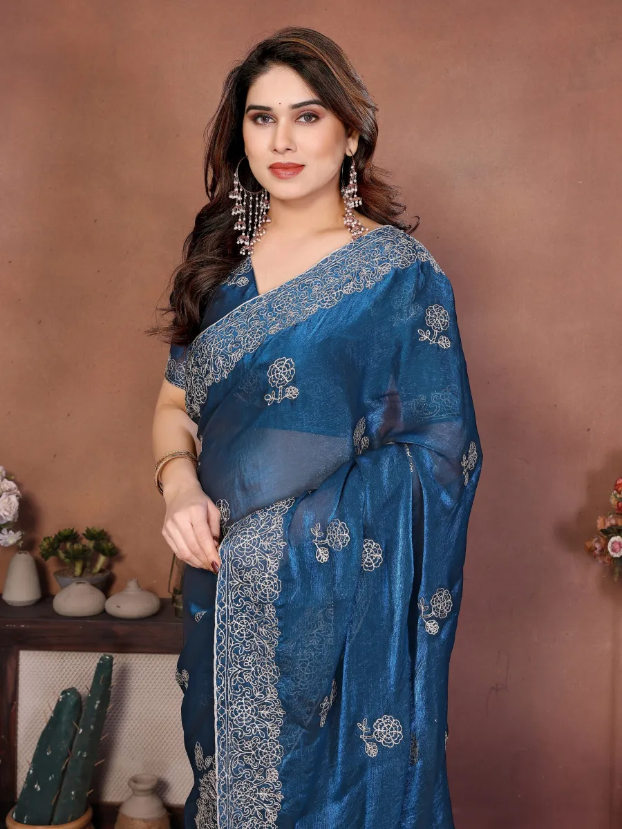 9DESIGNER CHIFFON SILK EMBROIDERY CUTWORK WITH SWAROVSKI WORK SAREE WITH UNSTITCHED BLOUSE FESTIVE WEAR WHOLESALE PRICE ETHNIC GARMENT (10)