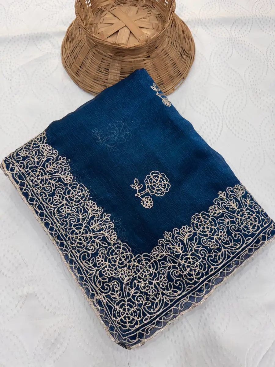 9DESIGNER CHIFFON SILK EMBROIDERY CUTWORK WITH SWAROVSKI WORK SAREE WITH UNSTITCHED BLOUSE FESTIVE WEAR WHOLESALE PRICE ETHNIC GARMENT (9)