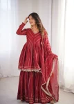 9DESIGNER MAL CHANDERI REAL MIRROR WITH HANDWORK TOP SHARARA WITH DUPATTA FESTIVE WEAR WHOLESALE PRICE ETHNIC GARMENT (3)
