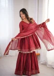 9DESIGNER MAL CHANDERI REAL MIRROR WITH HANDWORK TOP SHARARA WITH DUPATTA FESTIVE WEAR WHOLESALE PRICE ETHNIC GARMENT (3)