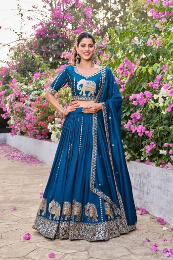 DESIGNER VICHITRA EMBROIDERY SEQUENCE WITH THREAD WORK LEHENGA CHOLI WITH DUPATTA TEAL