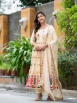 DESIGNE CHINON SILK SEQUENCE EMBROIDERY WORK GOWN BOTTOM WITH DUPATTA CREAM