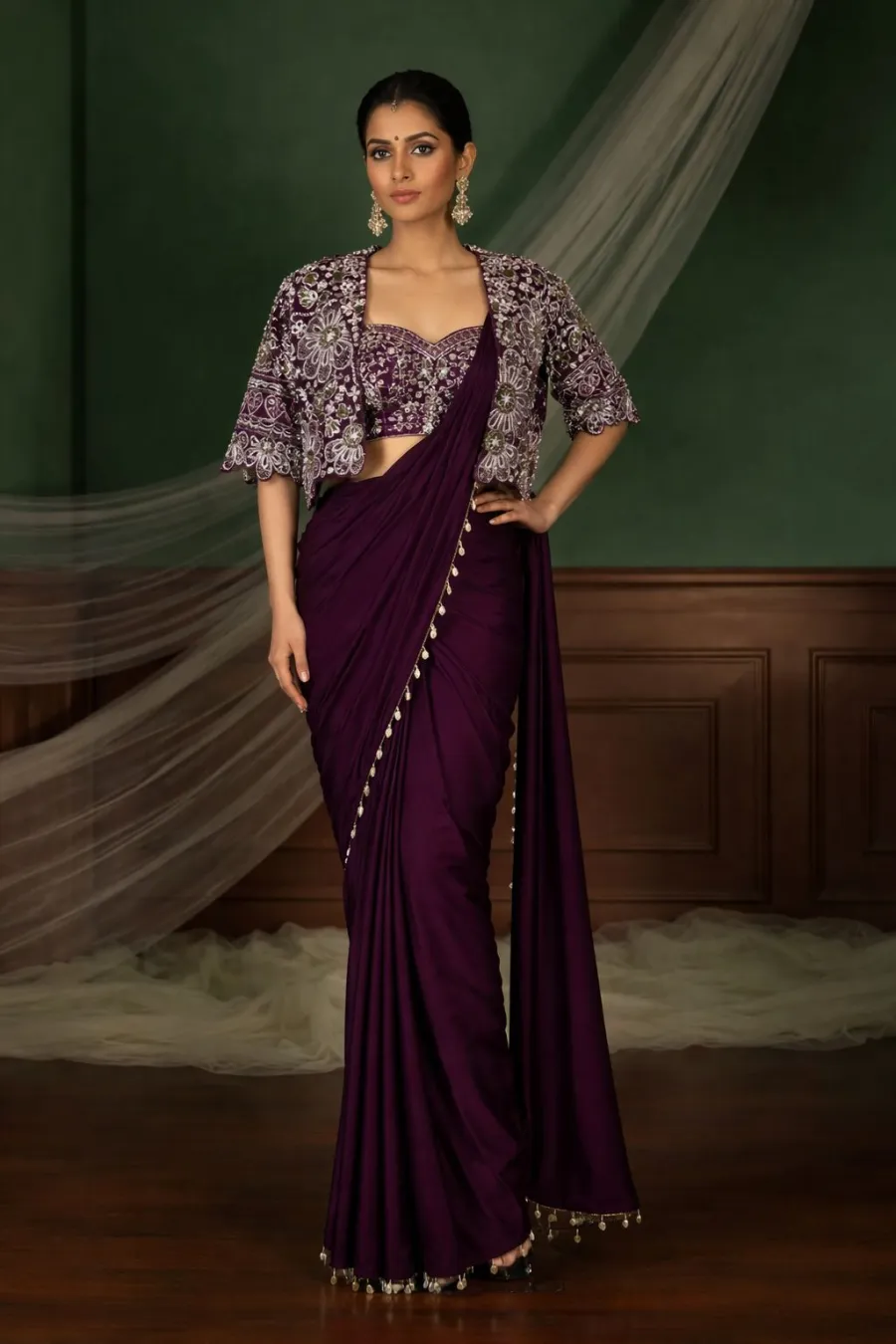 DESIGNE CREPE SILK LACE BORDER WORK READY TO WEAR SAREE WITH STITCHED BLOUSE AND KOTI PARTY WEAR WHOLESALE PRICE ETHNIC GARMENT (7)