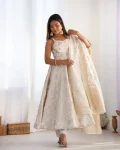 DESIGNER BANARASI JACQUARD DOLA SILK GOWN BOTTOM WITH DUPATTA CREAM